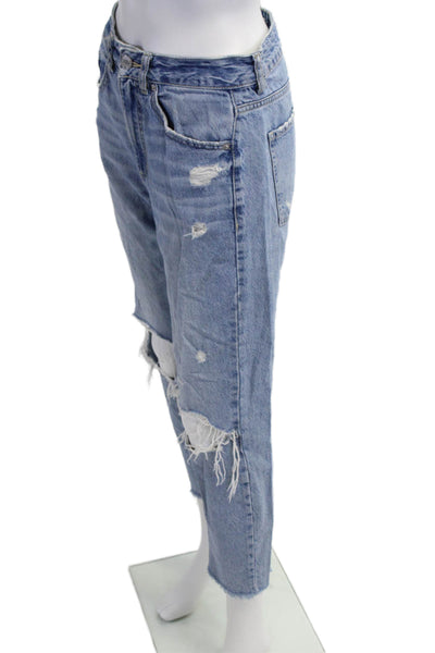Garage Womens Juniors Cropped Mom Jeans Blue Mid Rise Button Fly Size 3