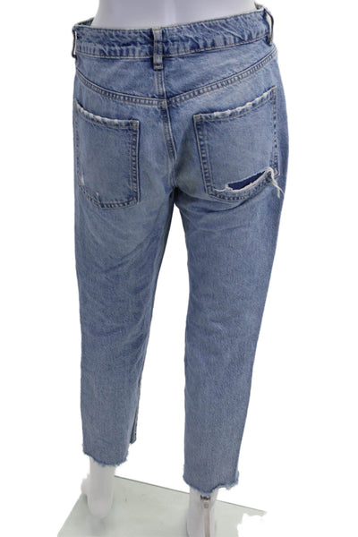 Garage Womens Juniors Cropped Mom Jeans Blue Mid Rise Button Fly Size 3