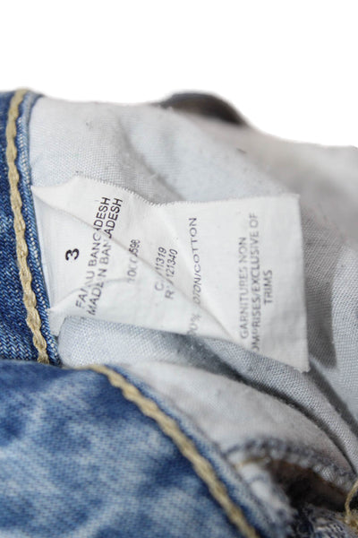 Garage Womens Juniors Cropped Mom Jeans Blue Mid Rise Button Fly Size 3