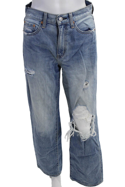 Daze Women Boyfriend Straight Jeans Blue Organic Cotton Mid Rise Size 26