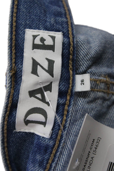 Daze Women Boyfriend Straight Jeans Blue Organic Cotton Mid Rise Size 26