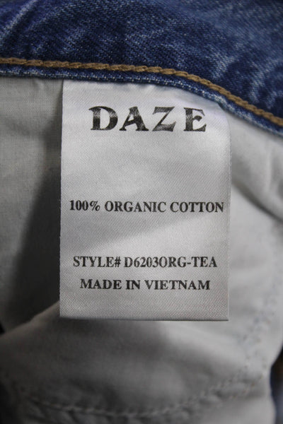 Daze Women Boyfriend Straight Jeans Blue Organic Cotton Mid Rise Size 26