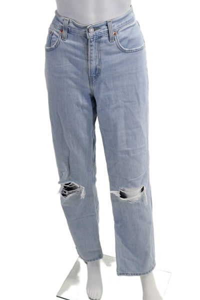 Levis Womens Boyfriend Straight Jeans Light Blue Mid Rise 29 Inseam Size 27