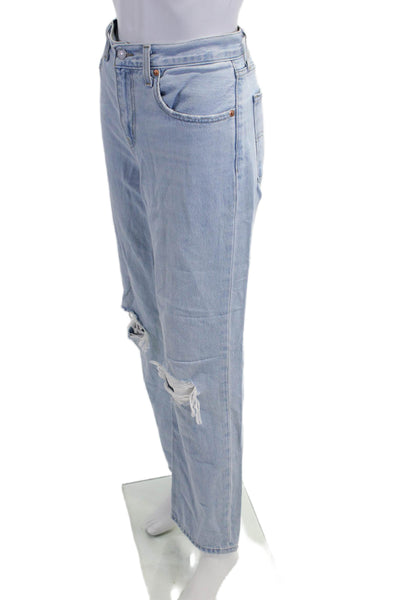 Levis Womens Boyfriend Straight Jeans Light Blue Mid Rise 29 Inseam Size 27