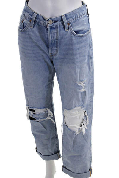 Levis Women Boyfriend Jeans Light Blue 100% Cotton Mid Rise Size 25