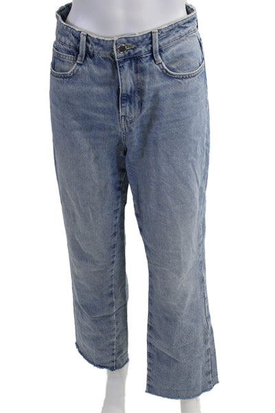 Zara Unisex Cropped Wide Leg Jeans Light Blue Mid Rise Button Size 4