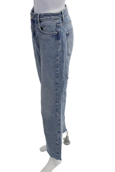 Zara Unisex Cropped Wide Leg Jeans Light Blue Mid Rise Button Size 4