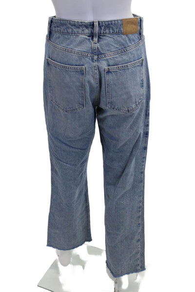 Zara Unisex Cropped Wide Leg Jeans Light Blue Mid Rise Button Size 4