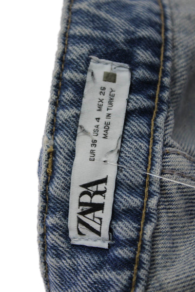 Zara Unisex Cropped Wide Leg Jeans Light Blue Mid Rise Button Size 4