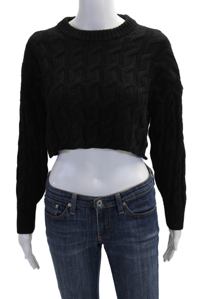 Babaton Women Pullover Sweater Black Merino Wool Crewneck Long Sleeve Size S