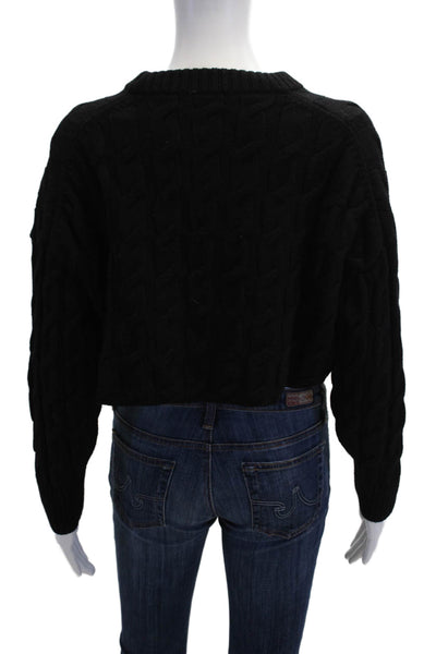 Babaton Women Pullover Sweater Black Merino Wool Crewneck Long Sleeve Size S