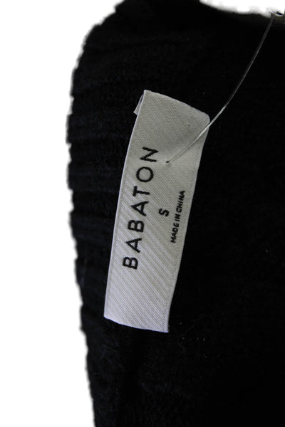 Babaton Women Pullover Sweater Black Merino Wool Crewneck Long Sleeve Size S