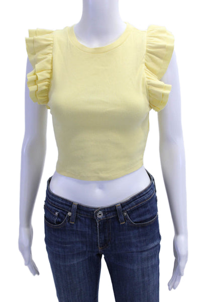 Zara Womens Cropped T Shirt Yellow Sleeveless Crew Neck Size S