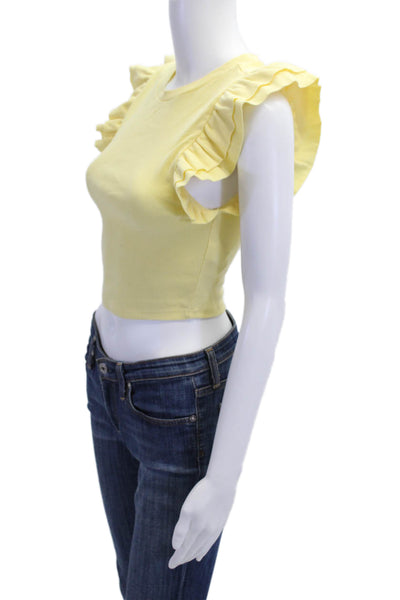 Zara Womens Cropped T Shirt Yellow Sleeveless Crew Neck Size S