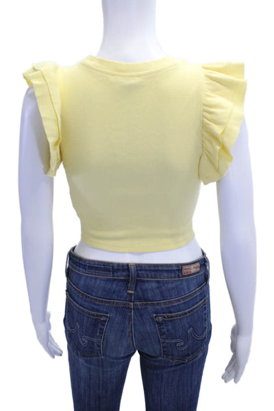Zara Womens Cropped T Shirt Yellow Sleeveless Crew Neck Size S