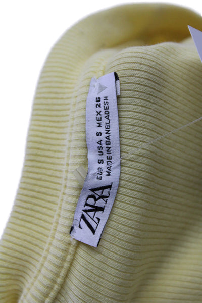 Zara Womens Cropped T Shirt Yellow Sleeveless Crew Neck Size S