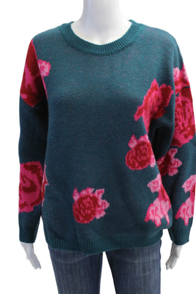 Koko + Mason Unisex Green Floral Crewneck Pullover Sweater Acrylic Size M