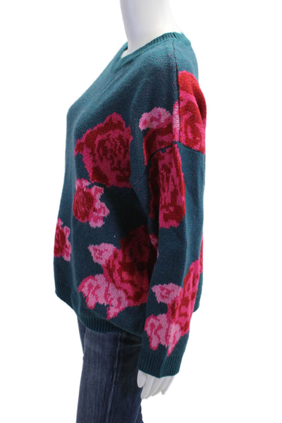 Koko + Mason Unisex Green Floral Crewneck Pullover Sweater Acrylic Size M