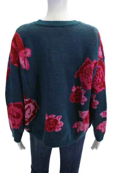 Koko + Mason Unisex Green Floral Crewneck Pullover Sweater Acrylic Size M