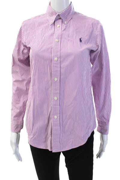 Ralph Lauren Women Striped Button-Up Shirt Pink Long Sleeve Size 14