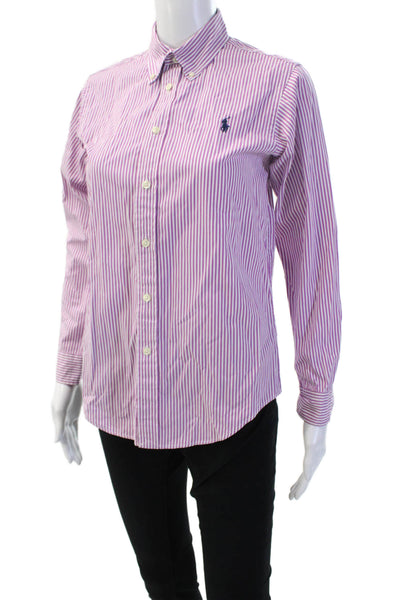 Ralph Lauren Women Striped Button-Up Shirt Pink Long Sleeve Size 14