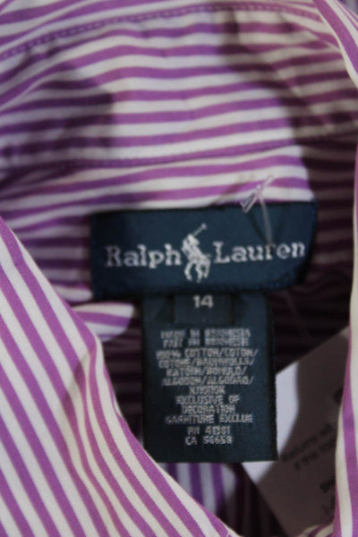 Ralph Lauren Women Striped Button-Up Shirt Pink Long Sleeve Size 14