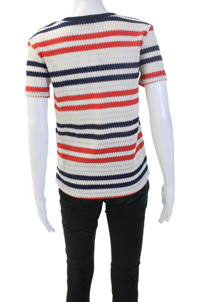 Zara Women Basic Striped Dark Blue Polyester Short Sleeve T-Shirt Size M