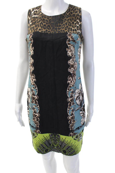 Elie Tahari Women Black Animal Print Sleeveless Shift Dress Knee Length Size 6