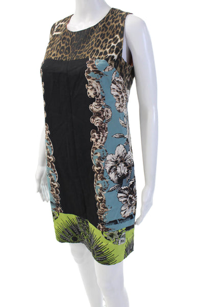Elie Tahari Women Black Animal Print Sleeveless Shift Dress Knee Length Size 6