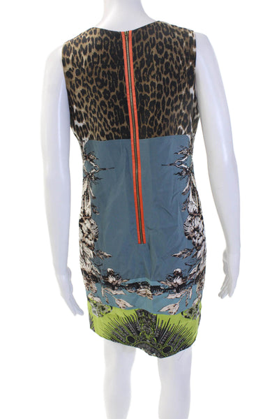 Elie Tahari Women Black Animal Print Sleeveless Shift Dress Knee Length Size 6