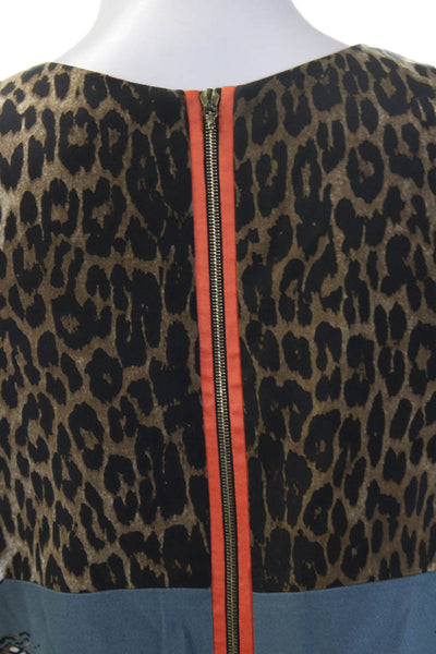 Elie Tahari Women Black Animal Print Sleeveless Shift Dress Knee Length Size 6