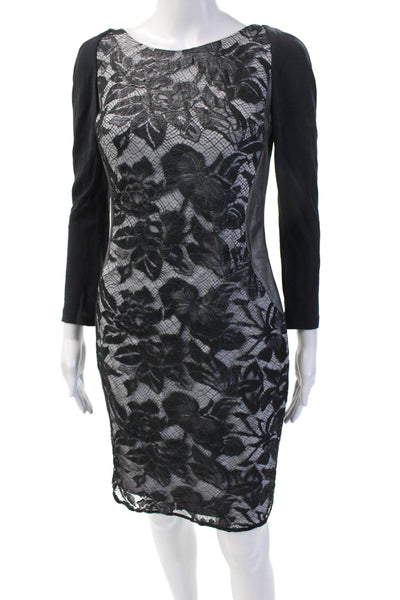 Azadeh Couture Women Bodycon Sheath Dress Black Floral Long Sleeve Size 4