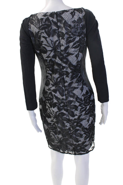 Azadeh Couture Women Bodycon Sheath Dress Black Floral Long Sleeve Size 4