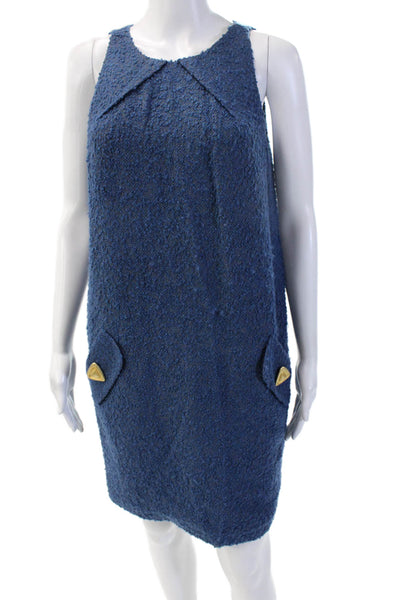 Azadeh Couture Women Shift Dress Dark Blue Wool Sleeveless Knee Length Size 8