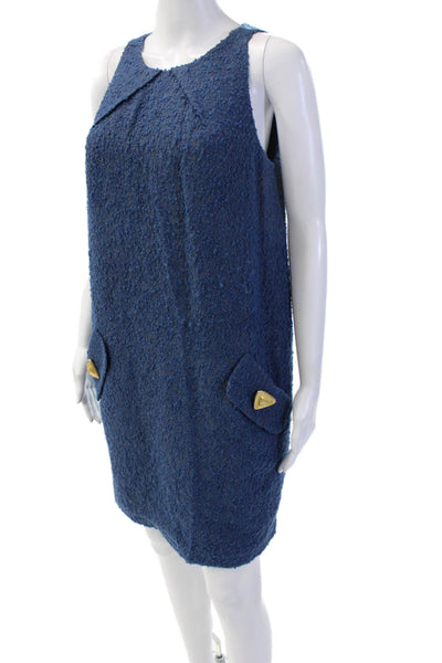 Azadeh Couture Women Shift Dress Dark Blue Wool Sleeveless Knee Length Size 8