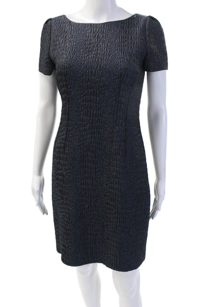 Elie Tahari Women Sheath Dress Dark Blue Short Sleeve Zip Size 4