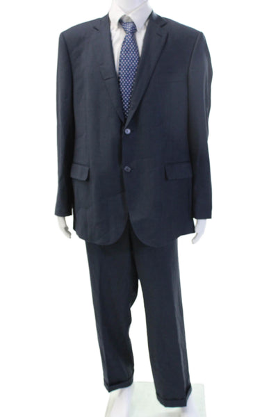 Zanetti Mens Dark Blue 2 Piece Wool Suit Button Collared Long Sleeve Size 48