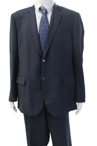 Zanetti Mens Dark Blue 2 Piece Wool Suit Button Collared Long Sleeve Size 48