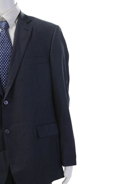 Zanetti Mens Dark Blue 2 Piece Wool Suit Button Collared Long Sleeve Size 48