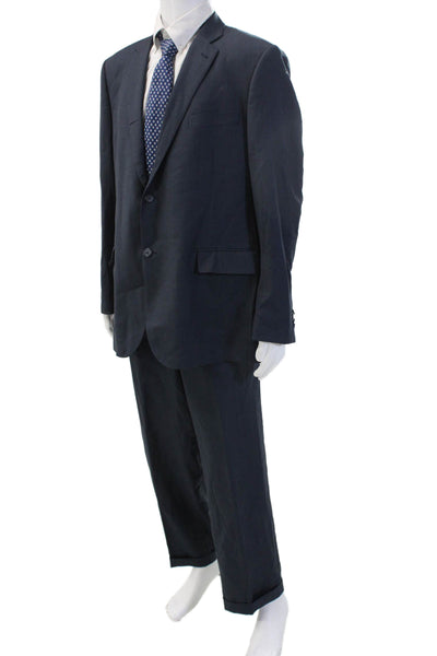 Zanetti Mens Dark Blue 2 Piece Wool Suit Button Collared Long Sleeve Size 48