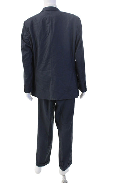 Zanetti Mens Dark Blue 2 Piece Wool Suit Button Collared Long Sleeve Size 48