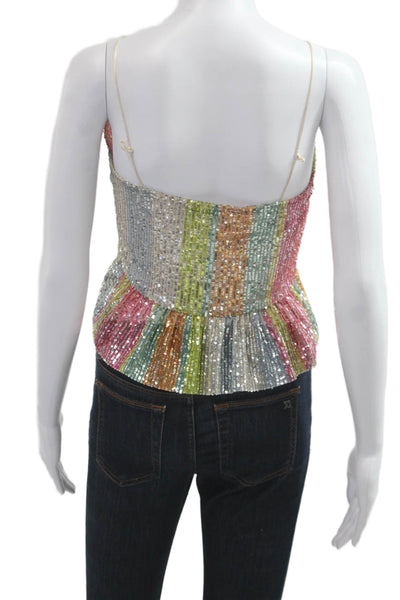 Zara Women Cropped Silk Striped V-Neck Camisole Sleeveless Multi-Color Size S