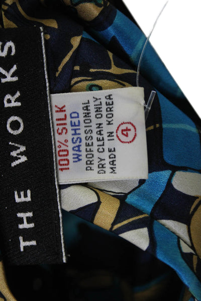 Saks Fifth Avenue Women Silk Geometric Button-Up Blouse Long Sleeve Fall Size 4