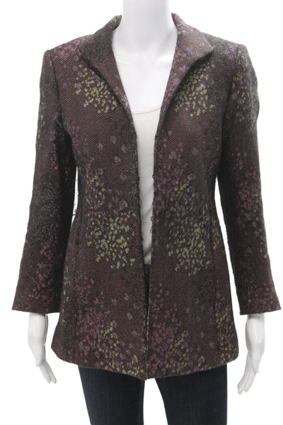 Linda Allard Ellen Tracy Womens Brown Floral Collared Blazer Wool Blend Size 8P