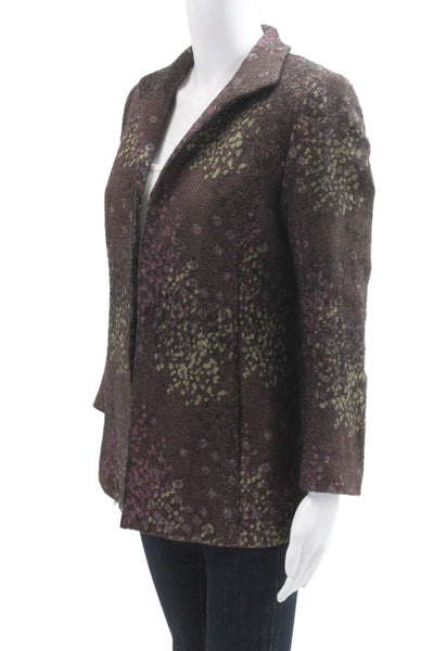 Linda Allard Ellen Tracy Womens Brown Floral Collared Blazer Wool Blend Size 8P
