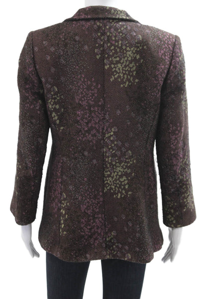 Linda Allard Ellen Tracy Womens Brown Floral Collared Blazer Wool Blend Size 8P