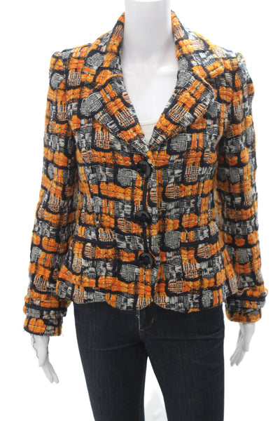 Ellen Tracy Women Black Check Wool Blend Blazer Button Size 2