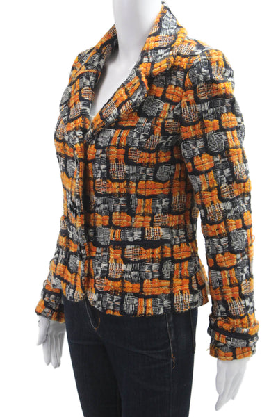 Ellen Tracy Women Black Check Wool Blend Blazer Button Size 2