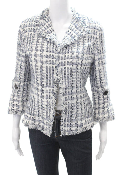 Lafayette 148 New York Womens Blue Check Blazer 3/4 Sleeve Button Size 4