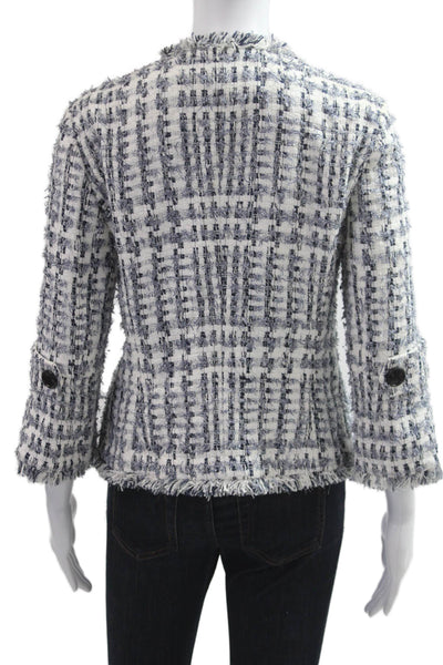 Lafayette 148 New York Womens Blue Check Blazer 3/4 Sleeve Button Size 4